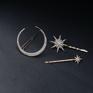 Branded Star Moon Rhinestone Hair Clip